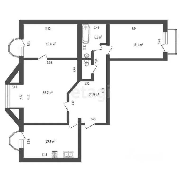 3-к кв. Тюменская область, Тюмень ул. Луначарского, 18/1 (125.8 м) - Фото 2