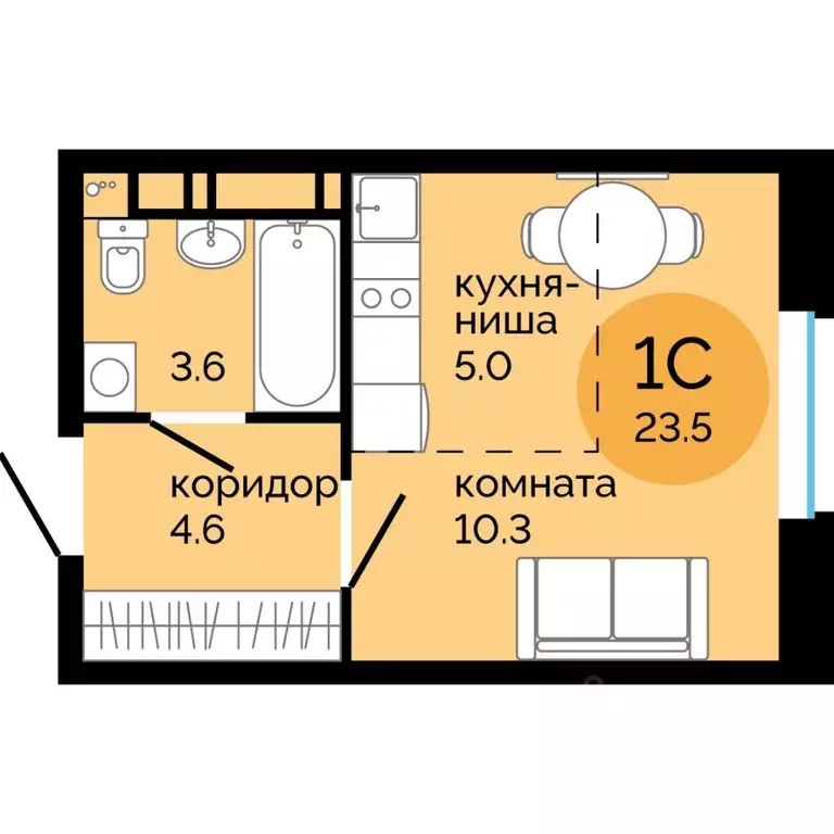 Студия Пермский край, Пермь ул. Яблочкова, 5к4 (23.5 м) - Фото 1
