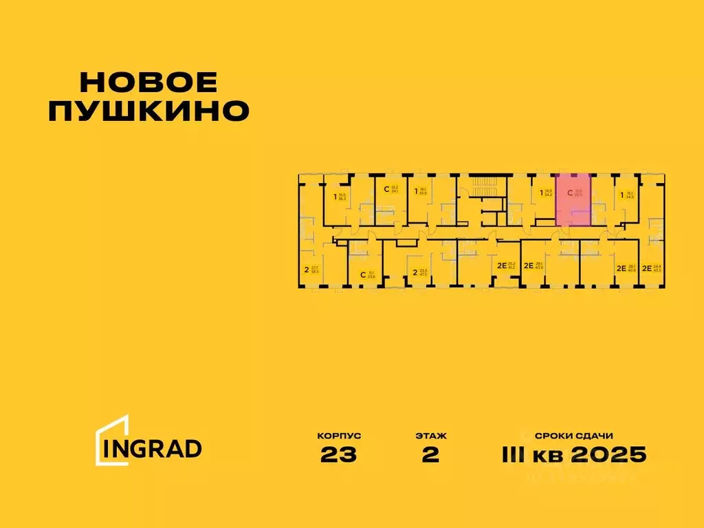 Студия Московская область, Пушкино Новое Пушкино мкр, к23 (25.98 м) - Фото 1