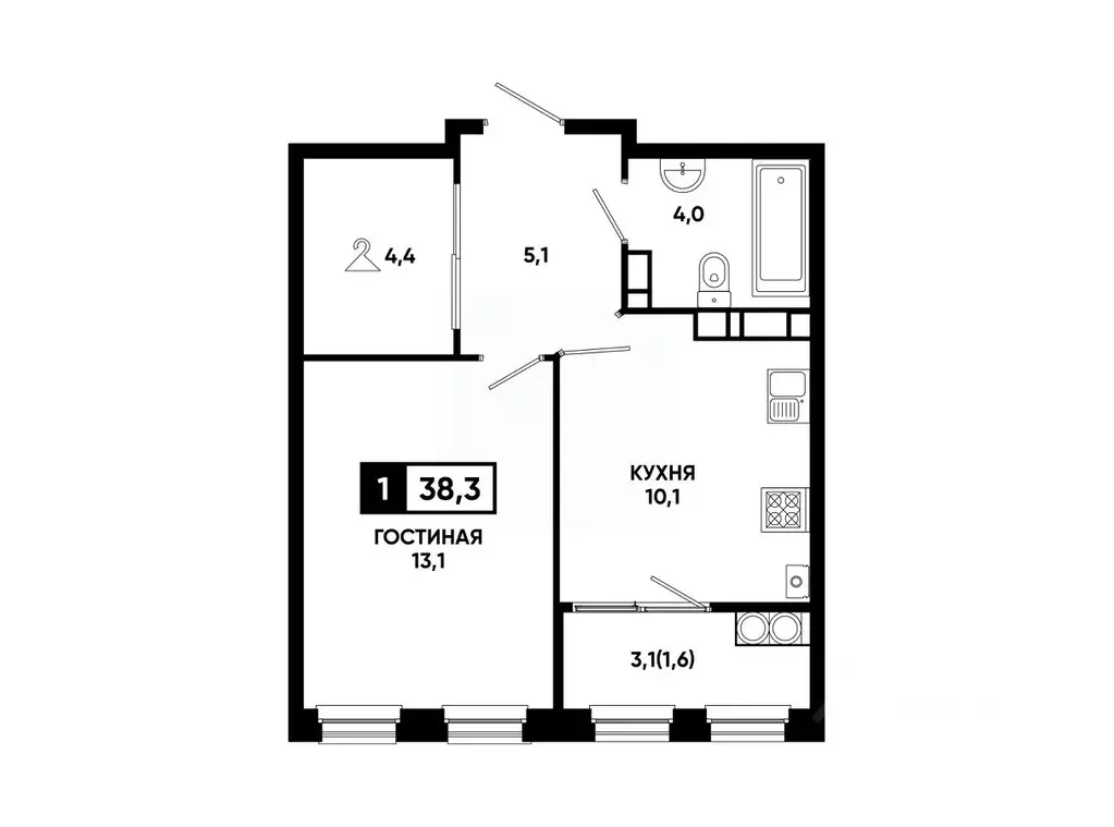 1-к кв. Ставропольский край, Ставрополь ул. Доваторцев, 179В (38.3 м) - Фото 1