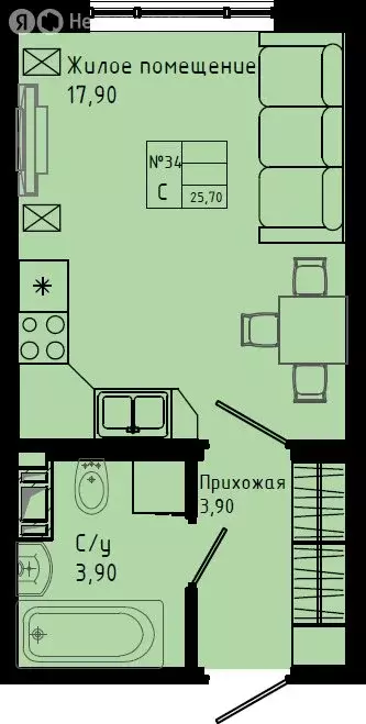 Квартира-студия: Коммунар, Железнодорожная улица, 41к3 (25.7 м) - Фото 1