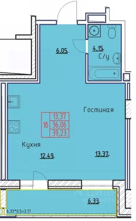 1-к кв. Саха (Якутия), Якутск ул. Богдана Чижика, 1 (39.23 м) - Фото 0