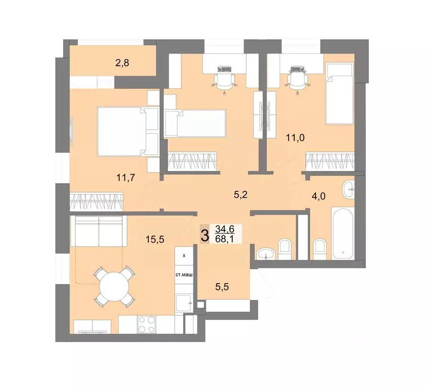 3-к кв. Свердловская область, Екатеринбург ул. Тенистая, 8Б (66.0 м) - Фото 0