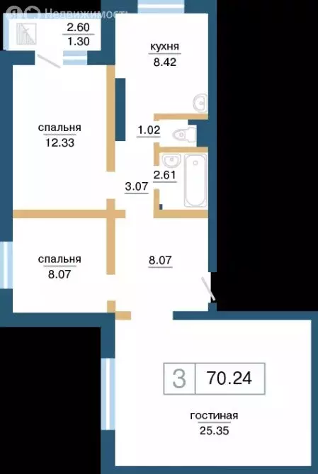 3-комнатная квартира: Красноярск, улица Светлова, 42 (70.24 м) - Фото 1