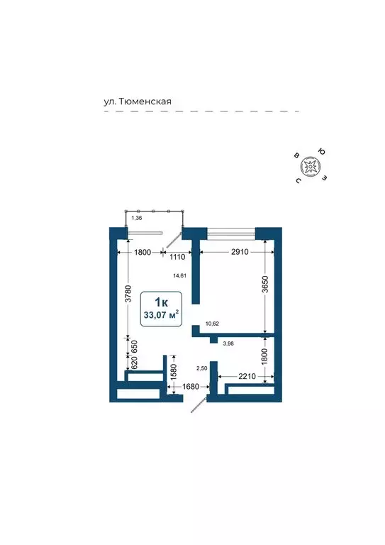 1-комнатная квартира: Дударева, ЖК Родина-2 (33.07 м) - Фото 1