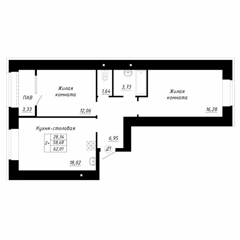 2-комнатная квартира: Стерлитамак, микрорайон Прибрежный (62.01 м) - Фото 1