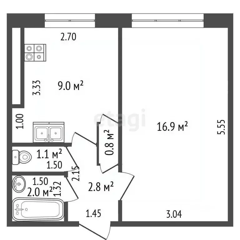 1-к кв. Самарская область, Самара Демократическая ул., 43 (32.6 м) - Фото 2