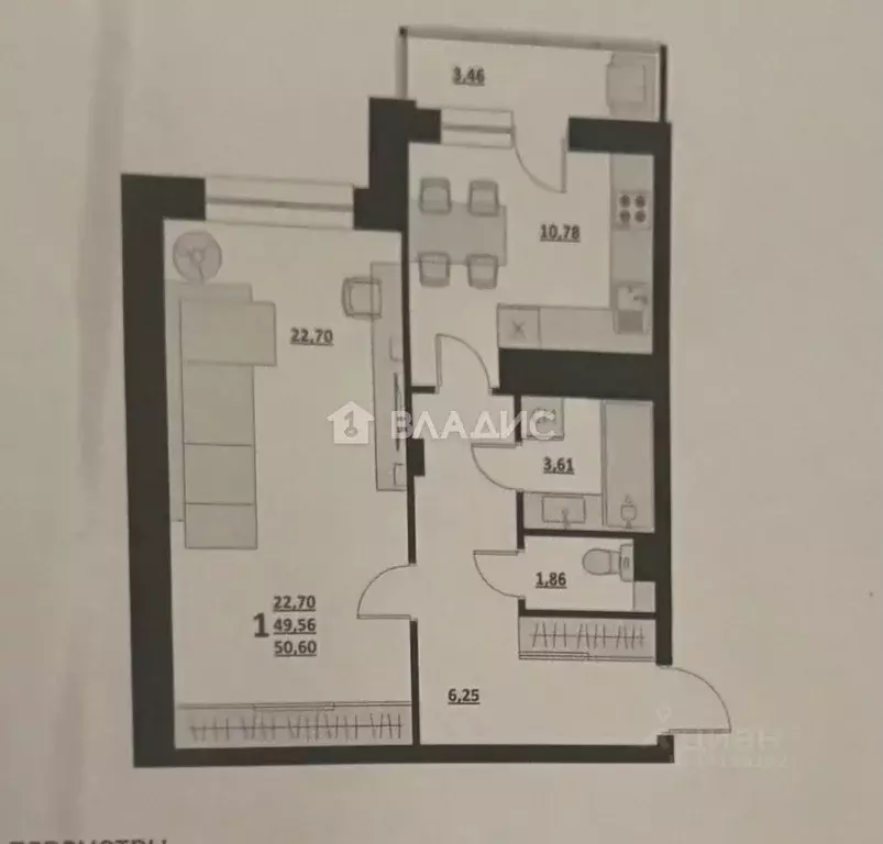 1-к кв. Белгородская область, Белгород ул. Квасова, 86 (50.6 м) - Фото 2