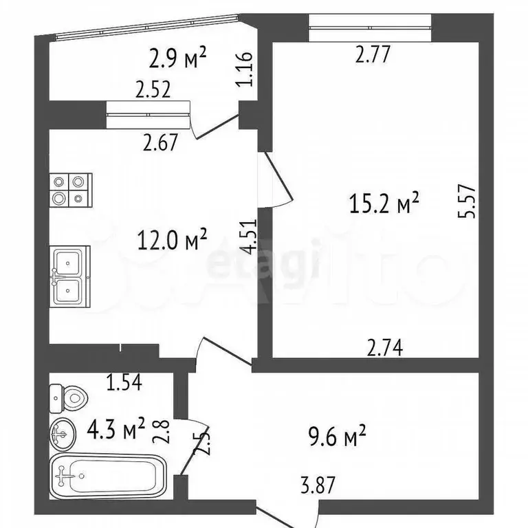 1-к. квартира, 42,3 м, 16/18 эт. - Фото 1