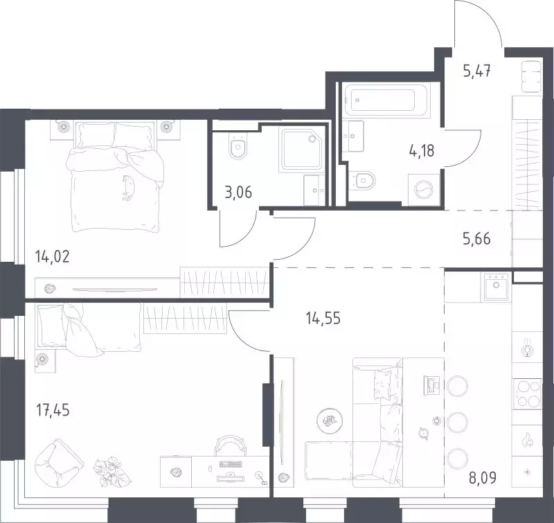2-к кв. Московская область, Одинцовский городской округ, Заречье пгт ... - Фото 1