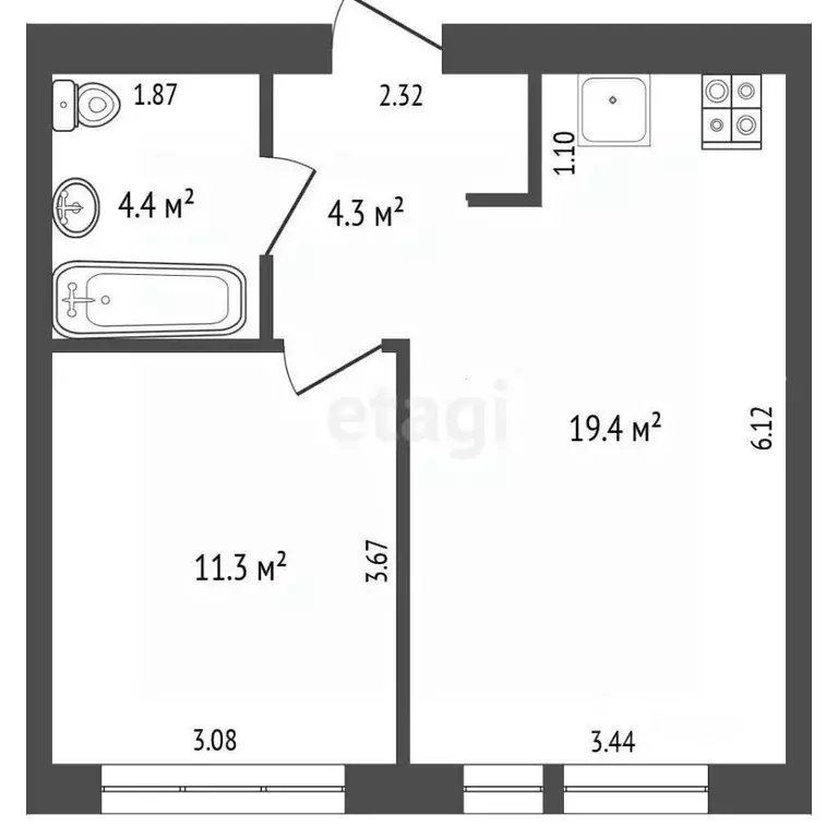 1-к кв. Тюменская область, Тюмень Полевая ул., 117к4 (39.4 м) - Фото 1