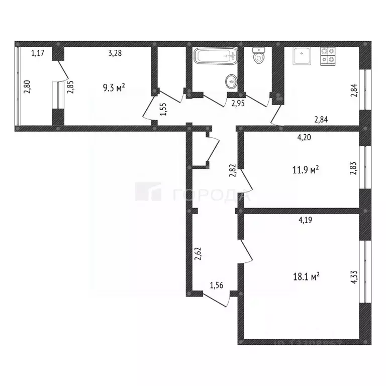 3-к кв. Кемеровская область, Новокузнецк просп. Мира, 32 (65.5 м) - Фото 1