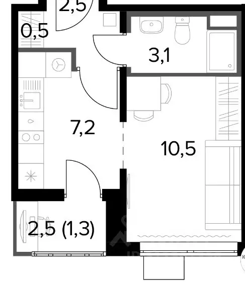 1-к кв. Московская область, Люберцы ул. Рождественская, 12 (25.1 м) - Фото 0