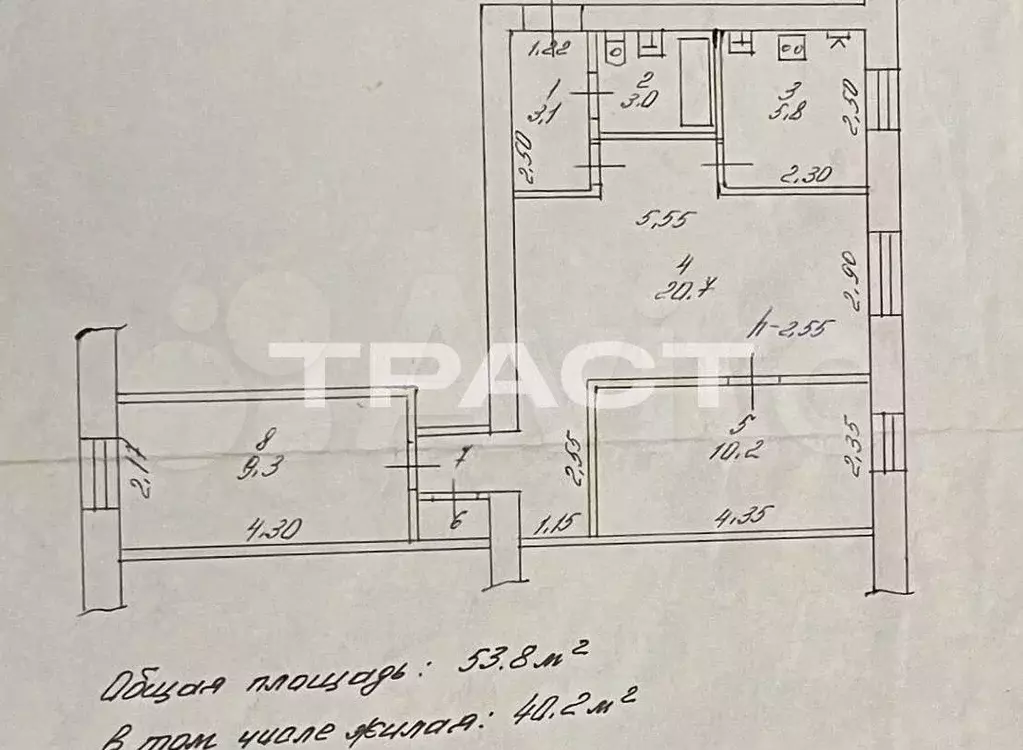 3-к. квартира, 54 м, 1/5 эт. - Фото 0