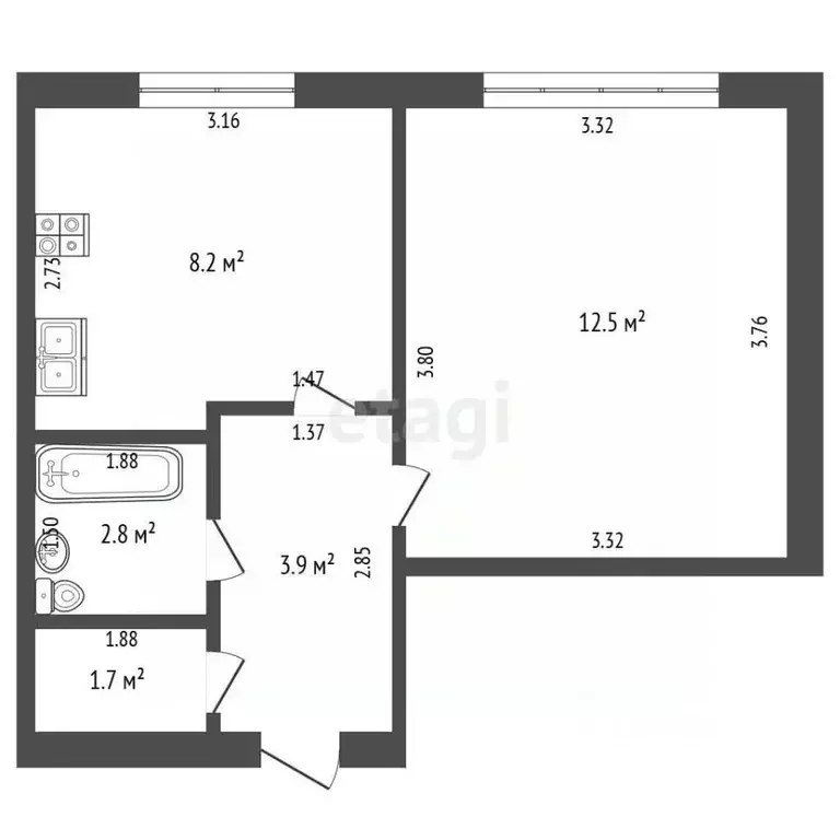 1-к кв. Башкортостан, Стерлитамак ул. Карла Маркса, 149 (29.1 м) - Фото 2