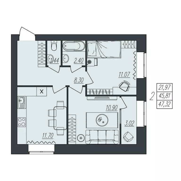 2-комнатная квартира: Волгоград, улица Атласова, 12 (47.32 м) - Фото 0