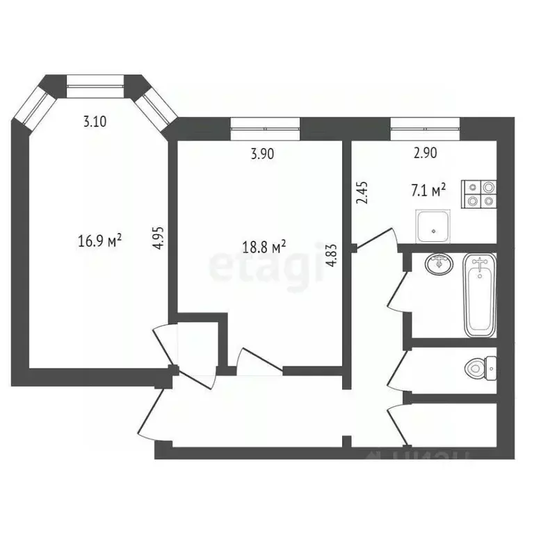 2-к кв. Вологодская область, Череповец ул. Ленина, 88 (58.3 м) - Фото 2