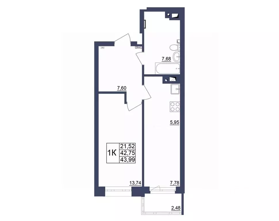 1-к кв. Башкортостан, Уфа Космос жилой комплекс, лит1 (43.99 м) - Фото 1