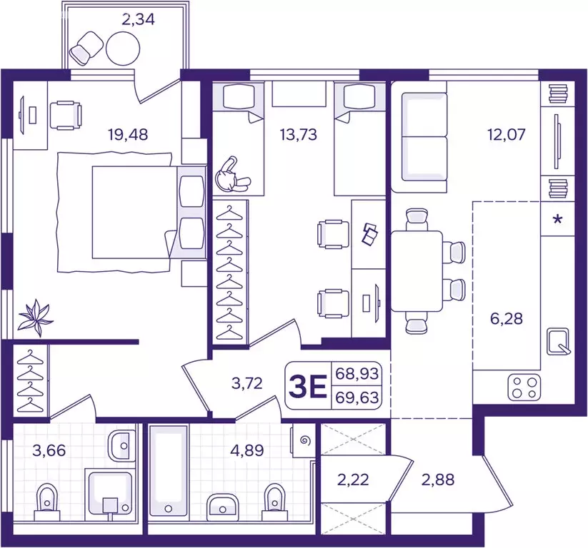 3-комнатная квартира: Владивосток, Первомайский район (69.63 м) - Фото 1
