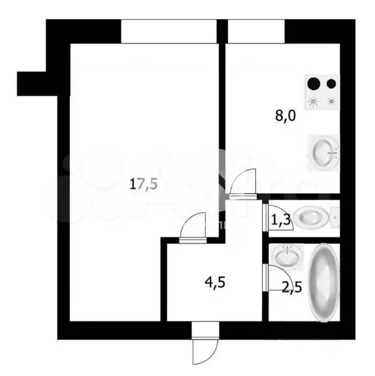 1-к. квартира, 33 м, 4/9 эт. - Фото 0