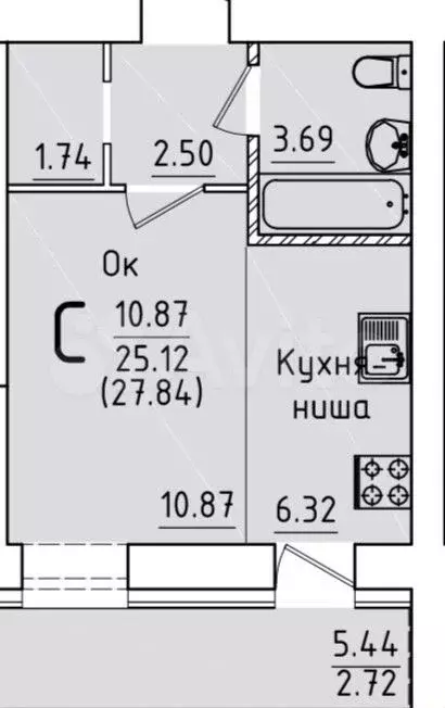 Квартира-студия, 27,9 м, 1/11 эт. - Фото 0