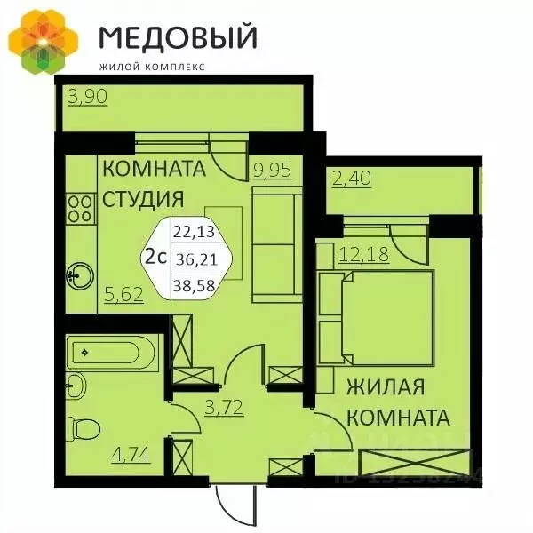 2-к кв. Пермский край, д. Кондратово ул. Г.Н. Нифантова, 4А (38.58 м) - Фото 0