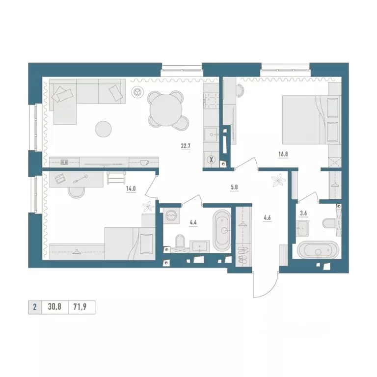 2-к кв. Башкортостан, Уфа Затон-Восточный жилрайон,  (71.9 м) - Фото 1