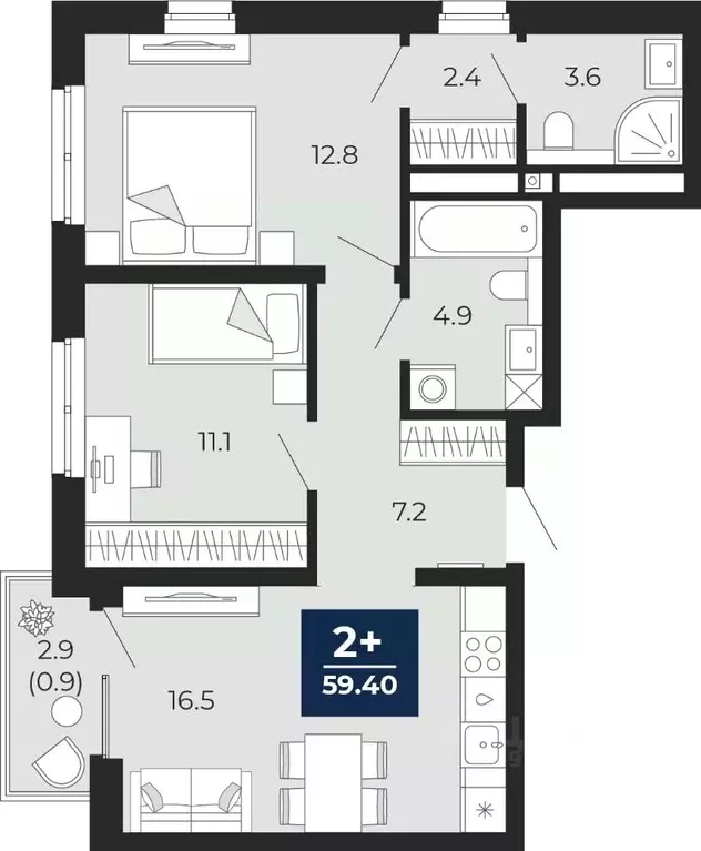 2-к кв. Тюменская область, Тюмень Мириады жилой комплекс (58.5 м) - Фото 0