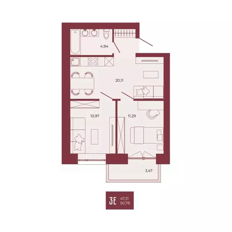 3-к кв. Пензенская область, Пенза ул. Тепличная, 55 (50.78 м) - Фото 1
