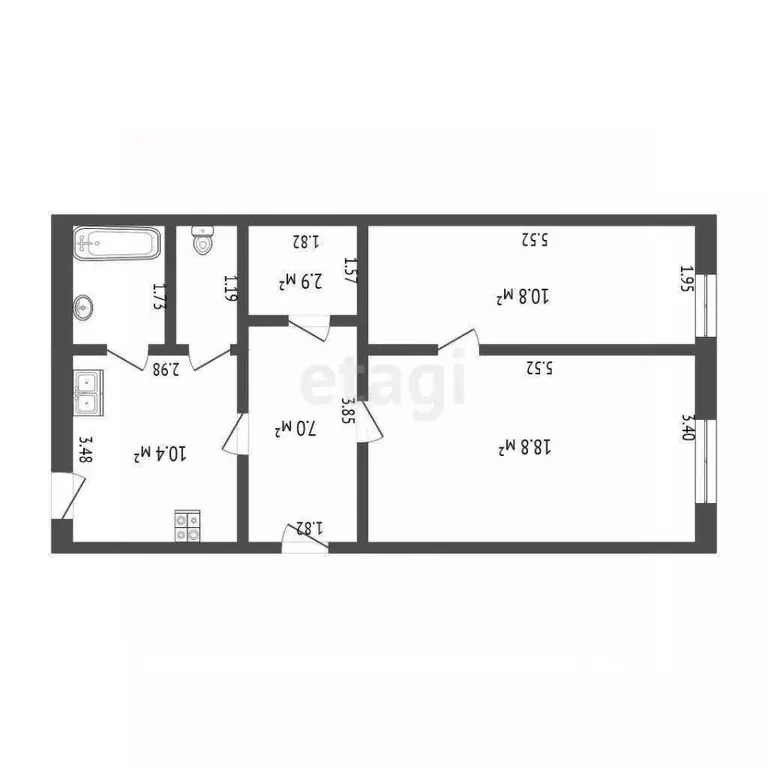 2-к кв. Псковская область, Псков ул. Ижорского Батальона, 5 (54.7 м) - Фото 2