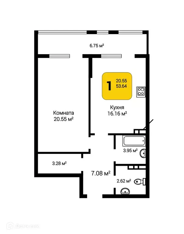 Продаётся 1-к квартира, 57 м - Фото 0