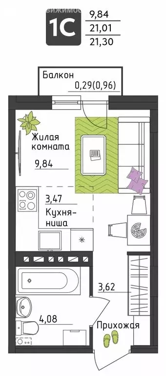 Квартира-студия: Пермь, Верхне-Вишерская улица, 40 (21.3 м) - Фото 0