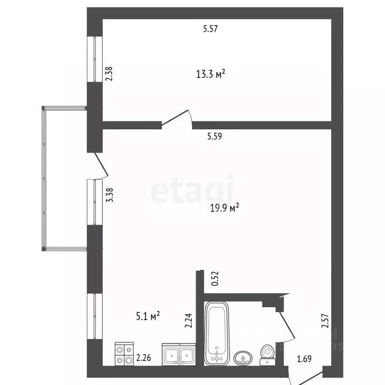 2-к кв. Московская область, Долгопрудный Нагорная ул., 4 (43.3 м) - Фото 2