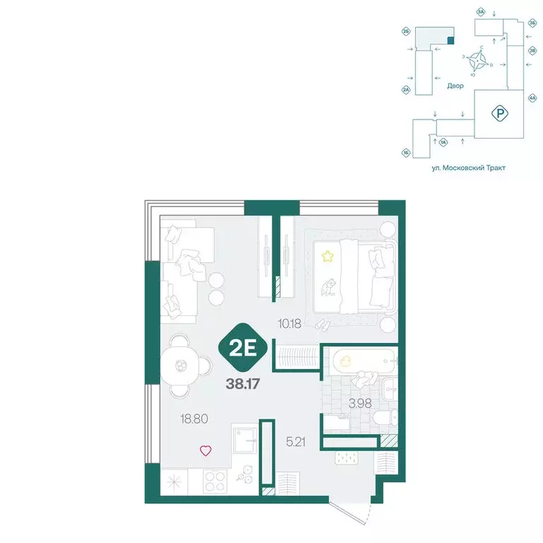 2-комнатная квартира: Тюмень, жилой комплекс Сибирский (38.17 м) - Фото 1