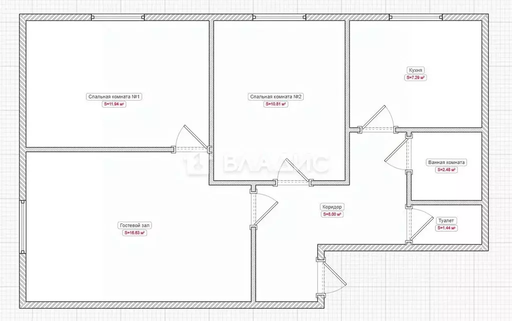3-к кв. Пензенская область, Городище Московская ул., 15 (51.0 м) - Фото 2