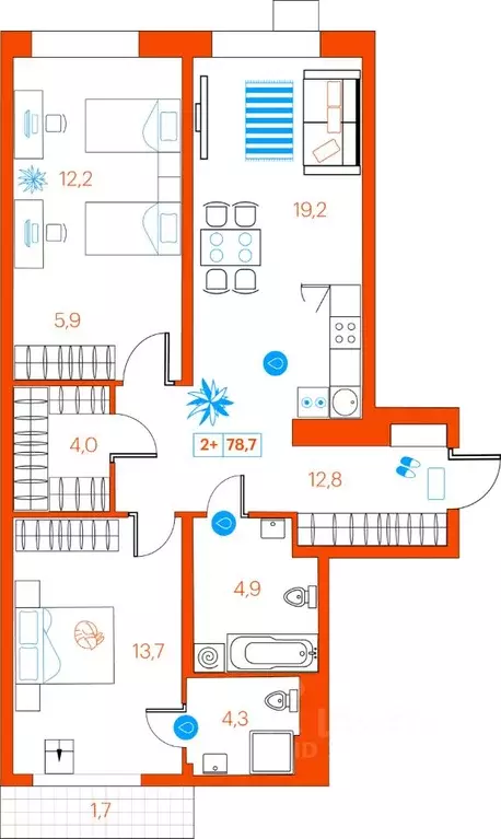 2-к кв. Тюменская область, Тюмень ул. Ветеранов Труда, 36/1 (78.7 м) - Фото 0