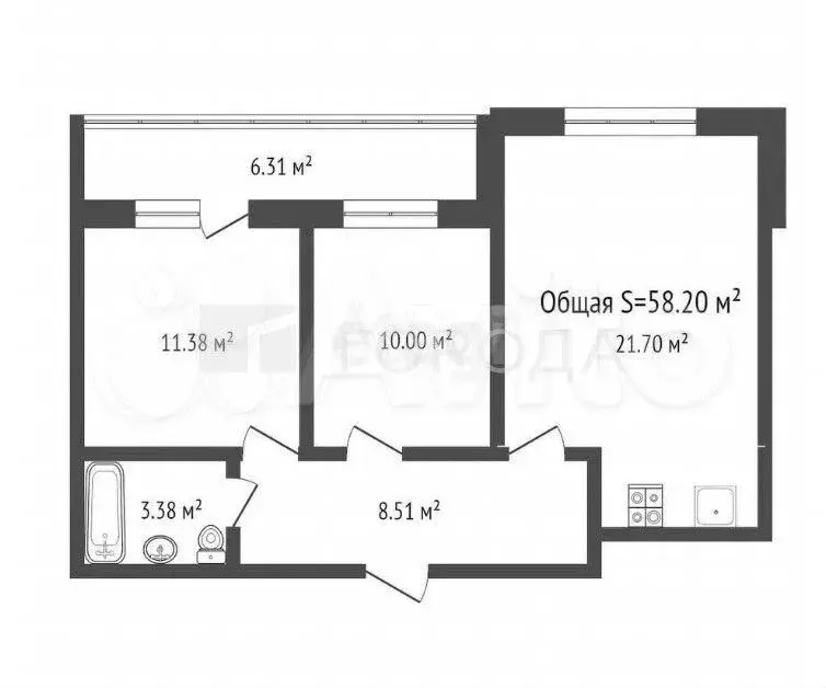 3-к. квартира, 54,6 м, 8/9 эт. - Фото 0