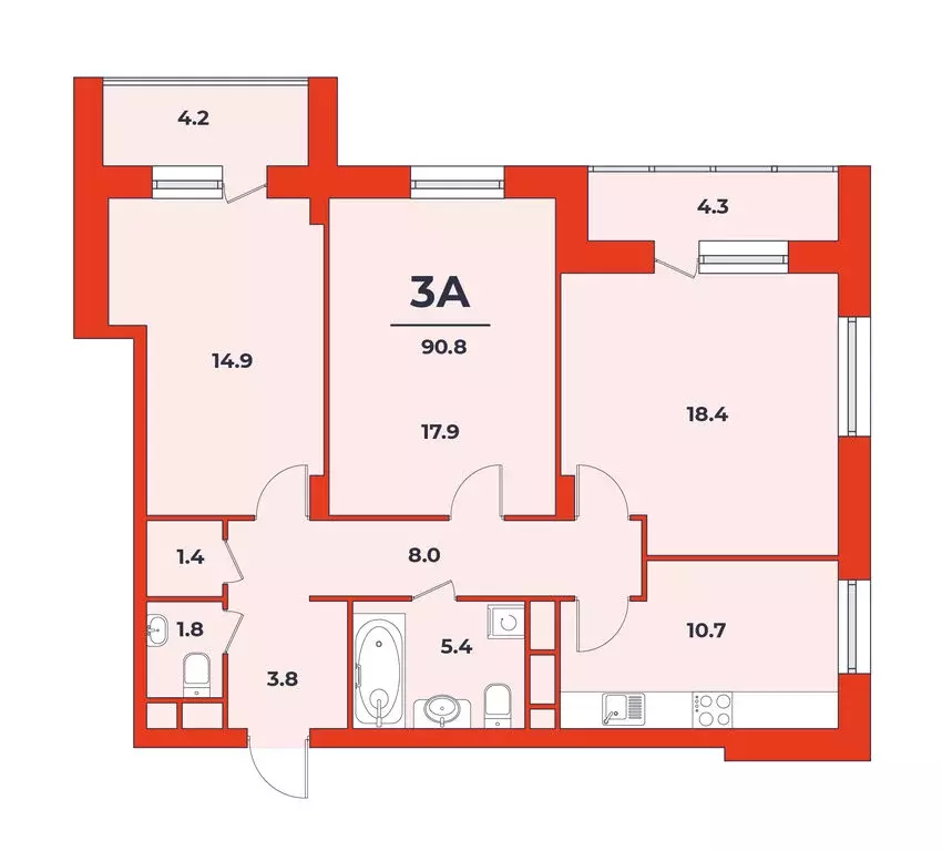 3-комнатная квартира: Дубна, Тверская улица, 32 (90.8 м) - Фото 1