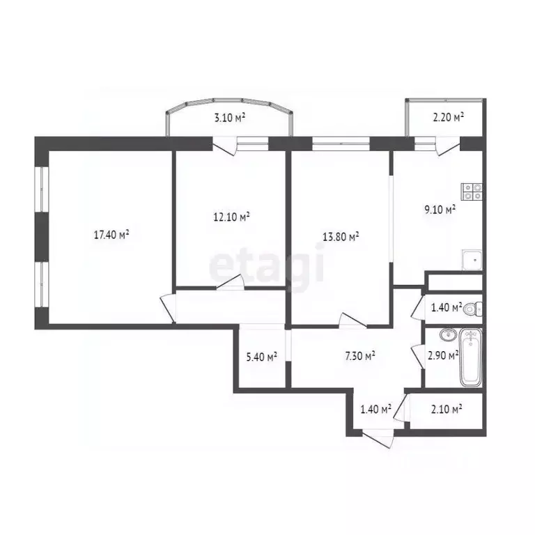 3-к кв. Тюменская область, Тюмень ул. Героев Космоса, 17 (72.9 м) - Фото 0