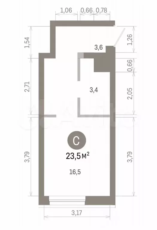 Квартира-студия, 23,5 м, 2/8 эт. - Фото 1
