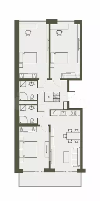3-к. квартира, 102,7 м, 7/22 эт. - Фото 0