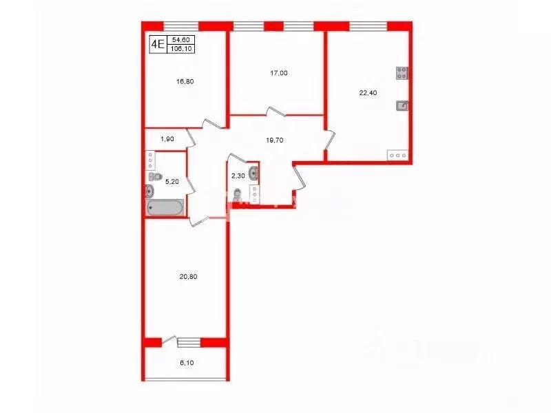 3-к кв. Санкт-Петербург ул. Парфеновская, 17 (106.1 м) - Фото 2