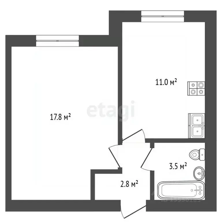 1-к кв. Самарская область, Самара Крутые Ключи мкр, ул. Мира, 47 (35.1 ... - Фото 2