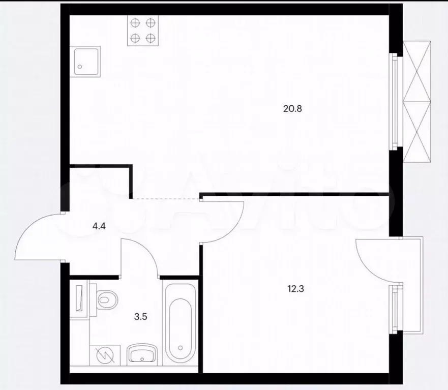 1-к. квартира, 41 м, 5/15 эт. - Фото 0