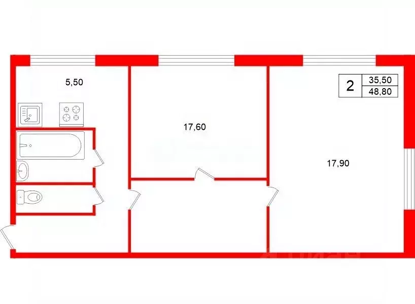 2-к кв. Санкт-Петербург ул. Верности, 14К3 (48.8 м) - Фото 2