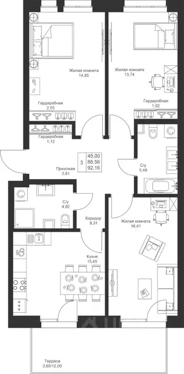 3-к кв. Татарстан, Лаишевский район, Столбищенское с/пос, с. Усады ул. ... - Фото 1