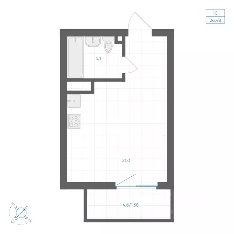 Студия Челябинская область, Челябинск Клевер жилой комплекс (26.48 м) - Фото 1