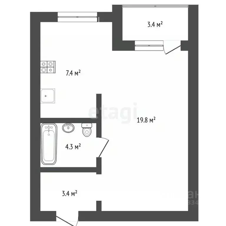 Студия Тюменская область, Тюмень Полевая ул., 105к2 (37.6 м) - Фото 2