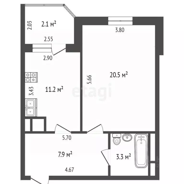 2-к кв. Татарстан, Набережные Челны Сармановский тракт, 17 (46.0 м) - Фото 1