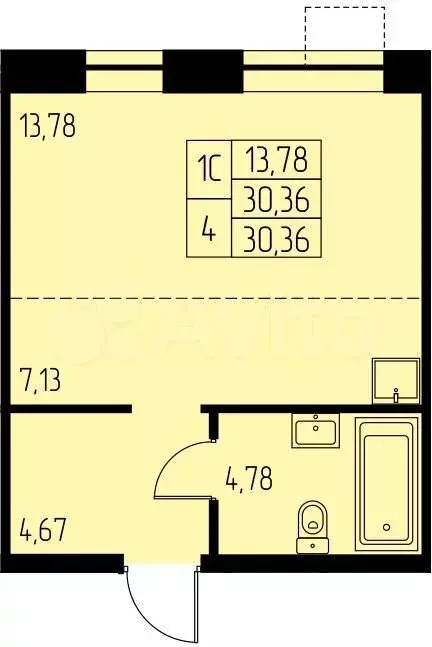 Квартира-студия, 30,4 м, 8/23 эт. - Фото 0